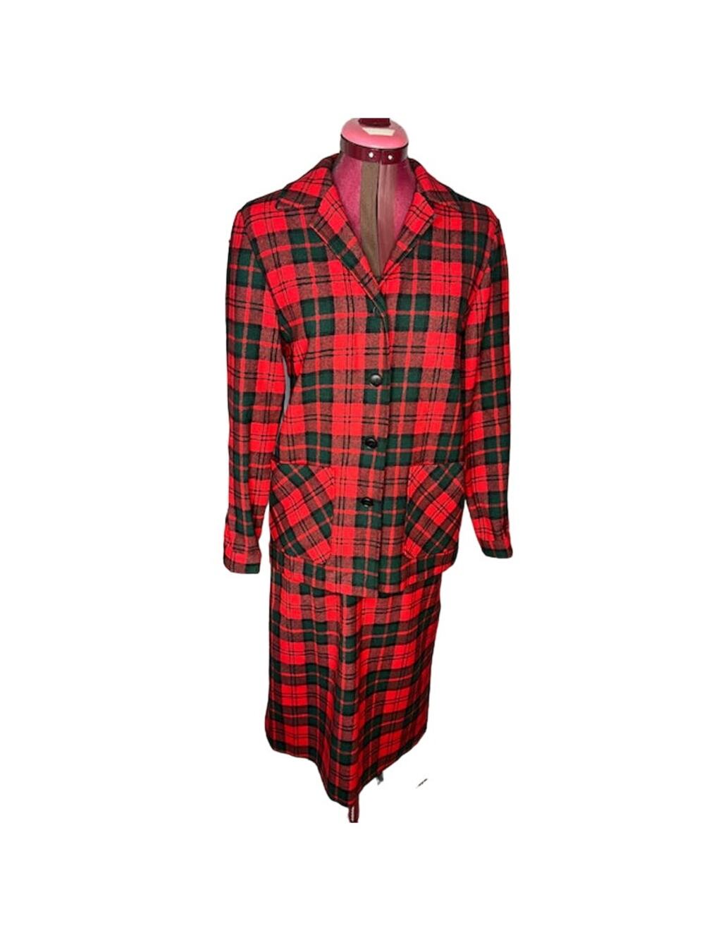 Pendleton 49er jacket skirt suit plaid red green vintage